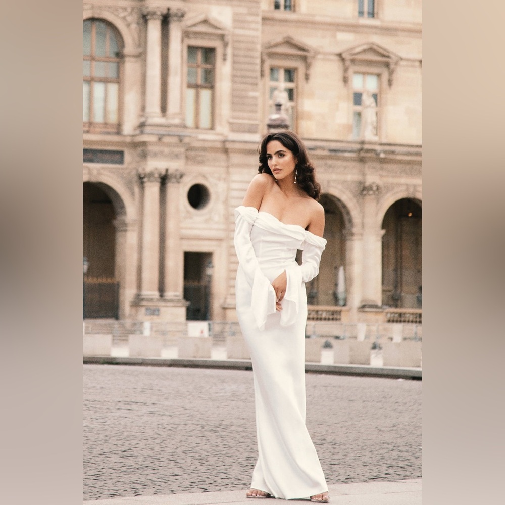 Meshki Giselle Off Shoulder Cowl Neck Maxi Dress